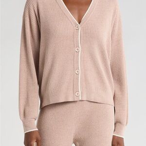 Barefoot Dreams Tan Button-Up Cardigan and pants set